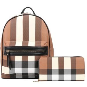 Plaid brown backpack set